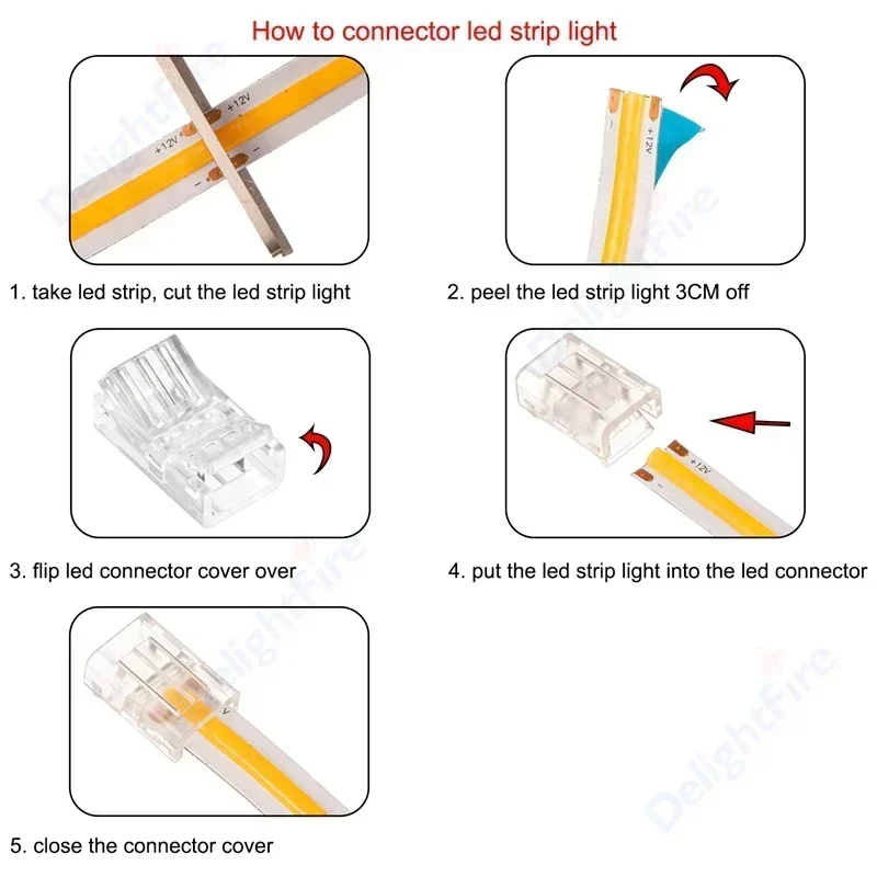 2Pin COB LED Strip Connectors LED Extension Wire Terminals 8mm 10mm LED Solderless Wire Connector For 5050 2835 COB LED Lights