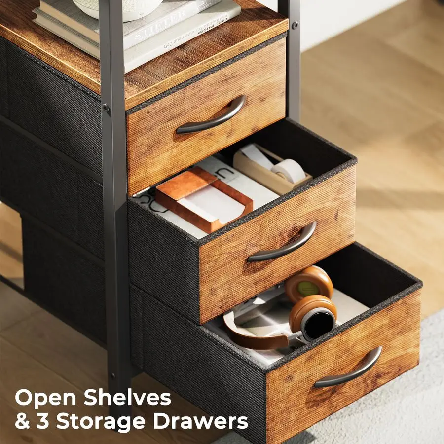 L Shaped Office Desk with Power Outlets, 47 Inch Computer Desk with 3 Drawers, Shelves, for Gaming, Corner Work, Home Office, St