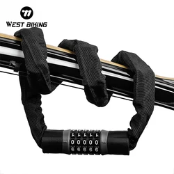 WEST BIKING Bicycle Lock 5 Password Bike Digital Chain Lock Security Outdoor Anti-Theft Lock Motorcycle Cycling Bike Accessories