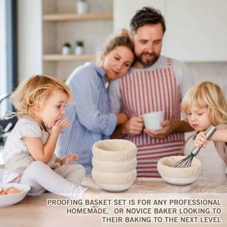 20 Pcs Bread Proofing Basket 5 Inch Banneton Round Dough Sourdough Basket Set Rattan Bakery Baking Bowl with Linen Liner Bread