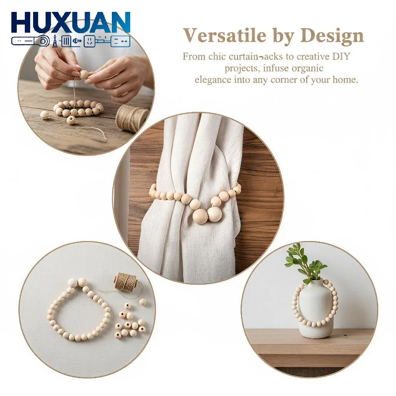 1Pcs Farmhouse Graduated Natural Wood Bead Curtain Tieback Boho Curtain Holdback for Office Living Room Home Decor