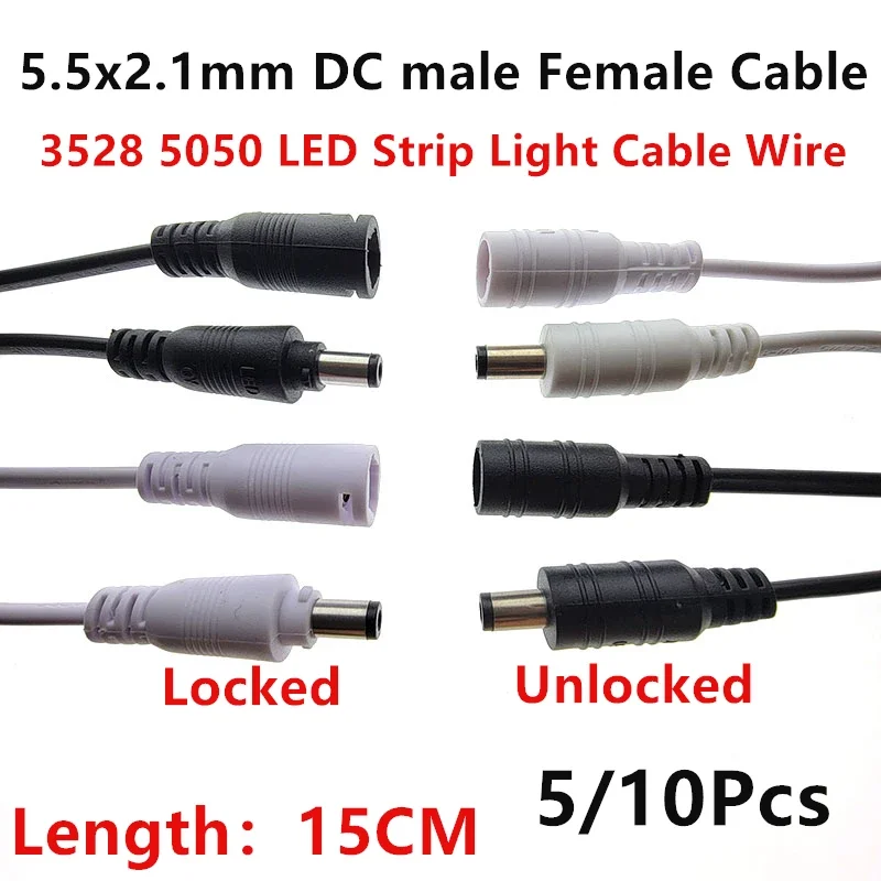 5/10pcs 5.5x2.1 Plug DC male or Female Cable Wire Connector For 3528 5050 LED Strip Light Locked / Unlocked