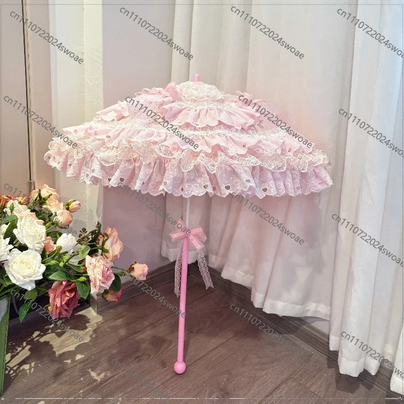 Original Handmade Lolita Umbrella Girl Heart Pink Flower Wedding Tea Party Small Ocean Umbrella Photography Props Lo