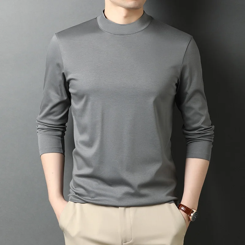 

Brand 100% Mercerized Cotton T Shirt Men Turtleneck Long Sleeve Winter Undershirt Korean Clothes Man Solid Color Solid Color 3XL