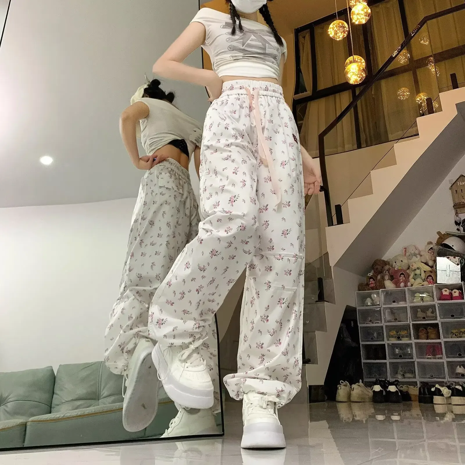 High-waisted Loose-fit Straight-leg Casual Trousers White Fragrant Cargo Pants Summer New Style Korean Design