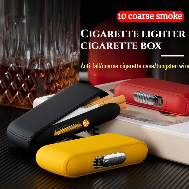 

New Leather Waterproof Portable 2-in-1 Multi-function USB Cigarette Lighter Windproof Cigarette Case Charging Lighter 10 Thick