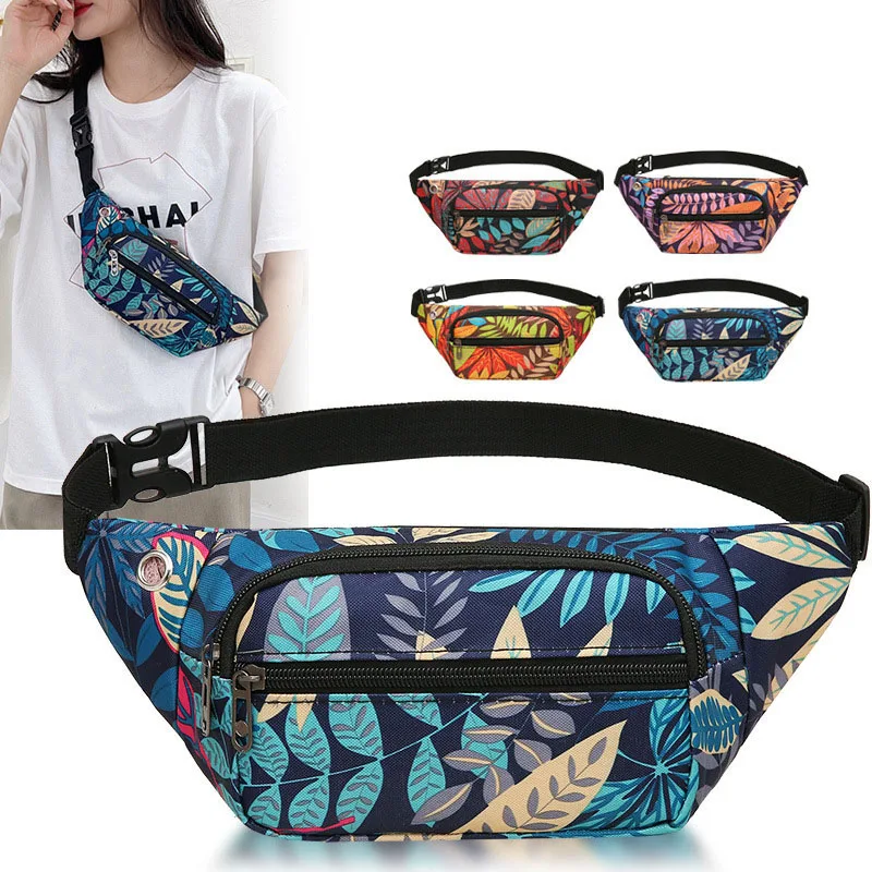 Printed Waist Bags For Women Silver Fanny Pack Female Belt Bag Black Geometric Chest Pack Laser Chest Phone Pouch Bum Bags