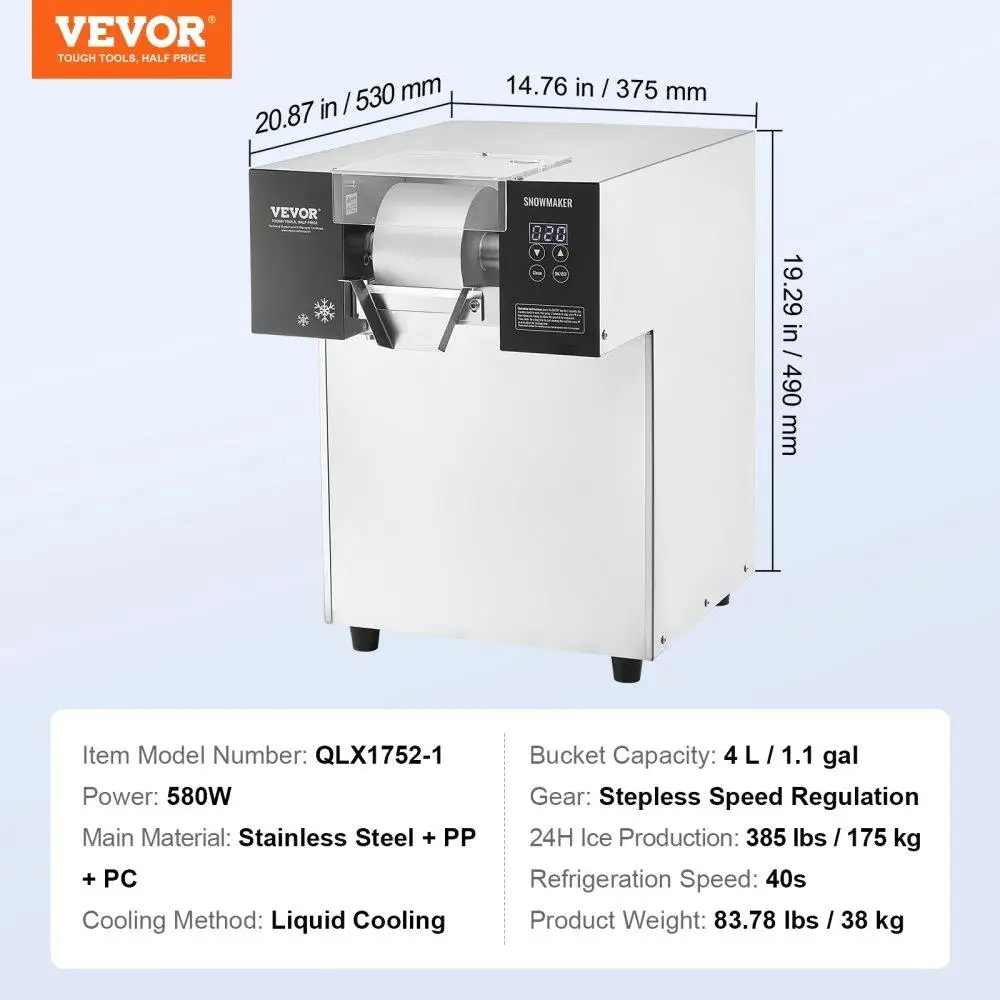 Commercial 385LBS Stainless Steel Snowflake for ice Machine for ice Cream Production