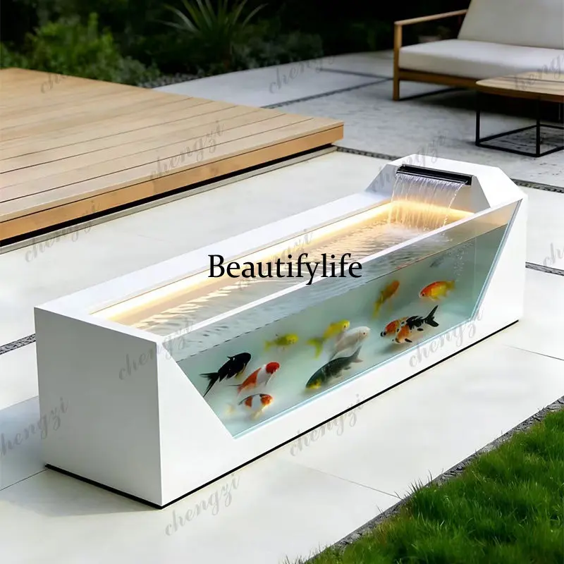 A139 balcony stainless steel fish pond flower box metal flowing water ornament outdoor terrace courtyard water feature