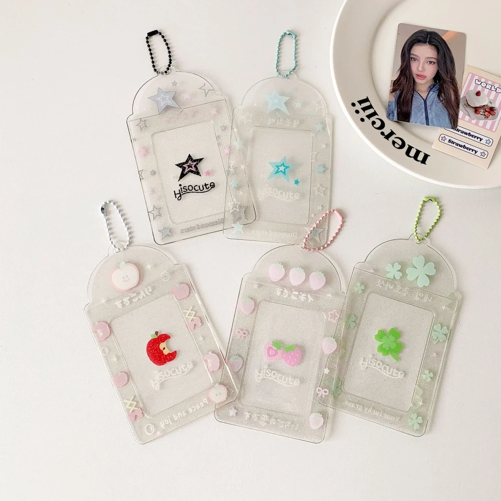 

Star Strawberry Korean Photocard Holder PVC Card Cover Keychain Pendant ID Photo Photocard Frame Idol Photo Card Picture