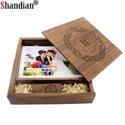 SHANDIAN(Free logo ) Wooden Photo Album Box USB 2.0 Pendrive 4GB 16GB 62GB 64GB DIY Engraved Logo Wedding Memory 170*170*35mm