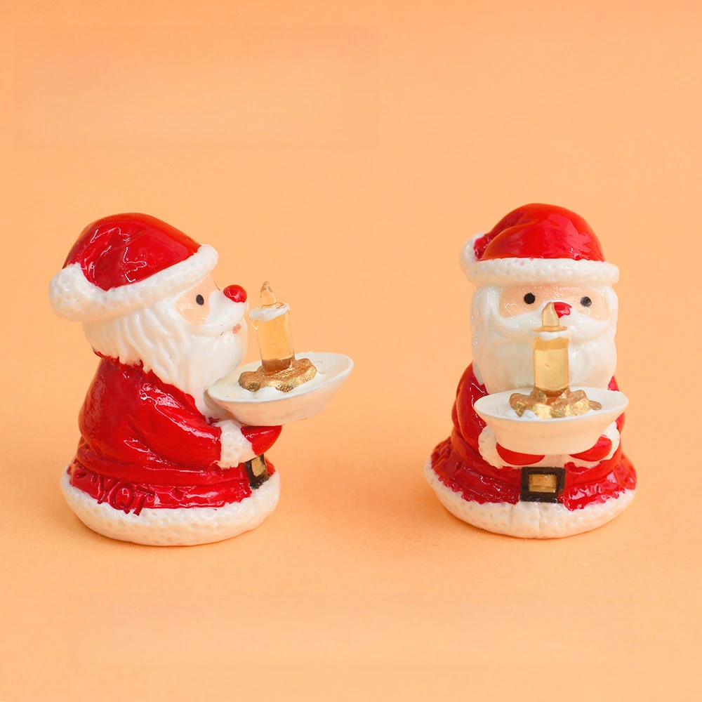 100pcs Cute Mini Christmas Santa Claus Candle Holder 3D Resin Cabochon Desktop Oranment DIY Accessories Dollhouse Decor