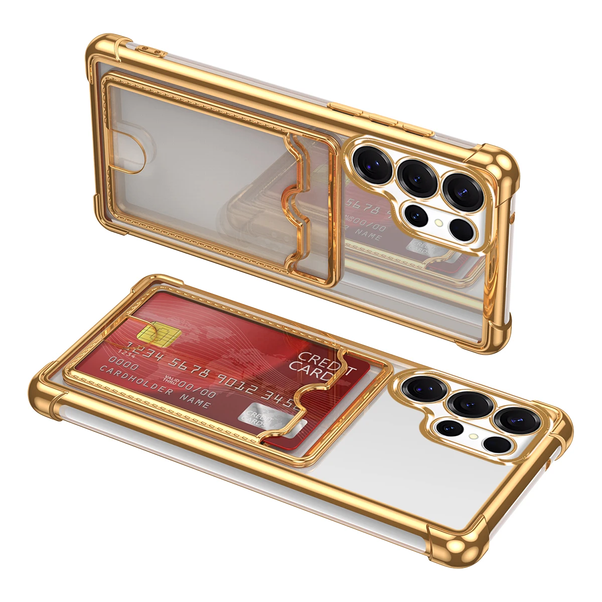 

Luxury Plating Card Slot Holder Case for Samsung Galaxy S25 Edge S24 S23 Ultra S22 S21 S20 FE Clear Glitter TPU Soft Back Cover