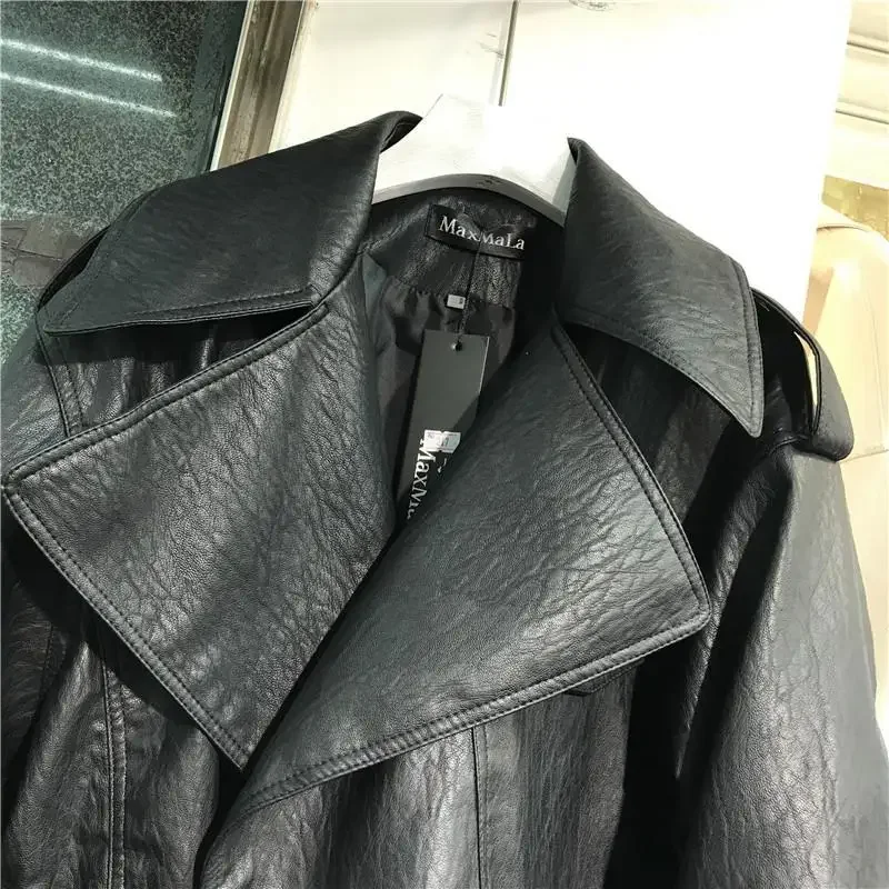 Vintage Casual Streetwear Women Leather Jacket Turn Down Collar Long Sleeve Loose Autumn Winter Coat Korean Style Chic Tops