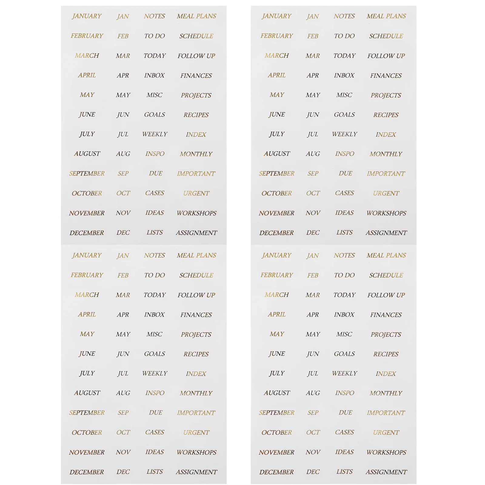 

4 Sheets Gilding Scrapbook PVC Stickers DIY English Monthly Sticker Set for Diary Photo Album Stationery Scrapbook Stickers