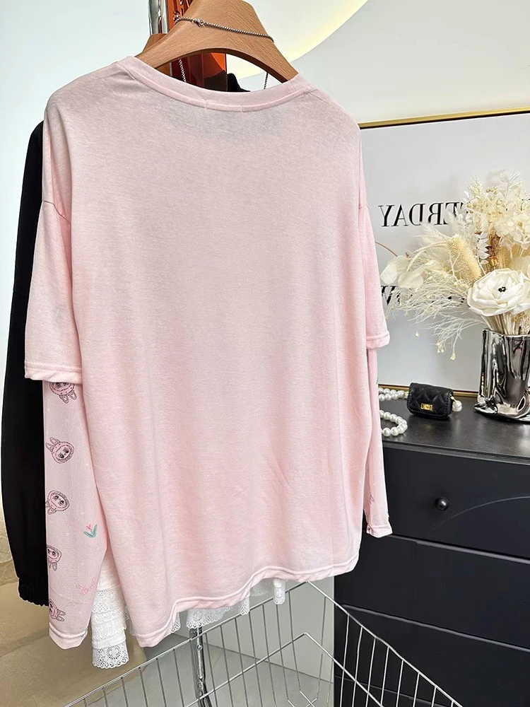 T-shirt bianca oversize ort Sve ex Protezione solare estiva allentata Top Design con abbellimento pesante Modello di giunzione alla moda