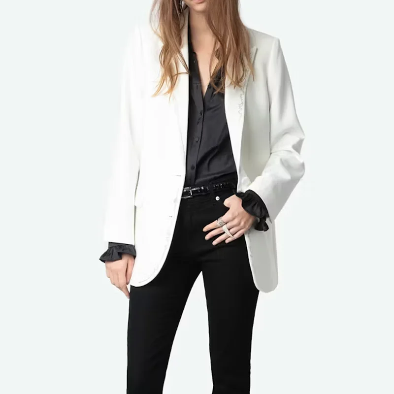 Black Blazer Female Elegant Diamond Blazers Women Casual Button Lapel Suits Formal Occasion Jackets New Fashion Coat 2025