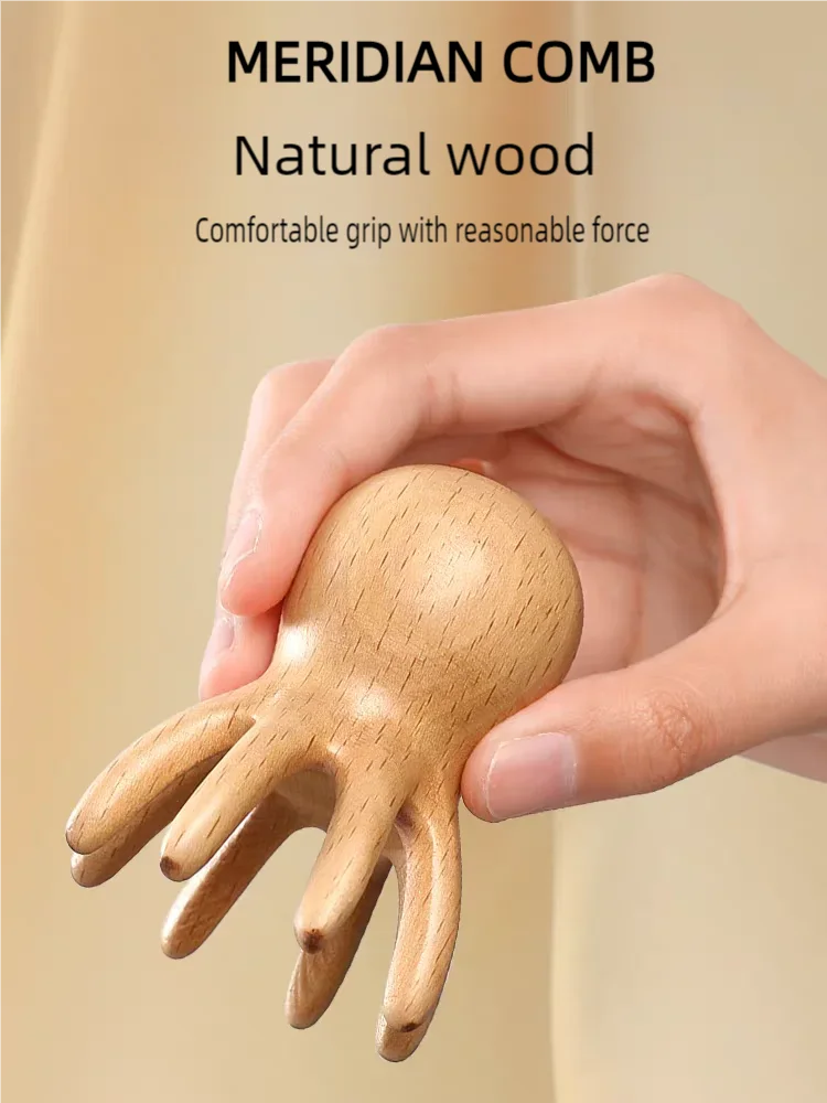 Sandalwood Octopus Massage Comb Head Meridian Scraping Scalp Massage Brush Acupuncture SPA Gua Sha Massage Comb Fatigue Relief view 2