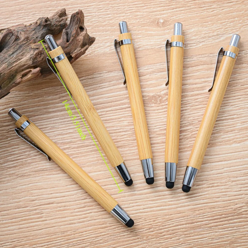 5-100PCS Creative Bamboo Ballpoint Pen Office Stationery Gift Pen Laser Touchscreen Press Bamboo Pen