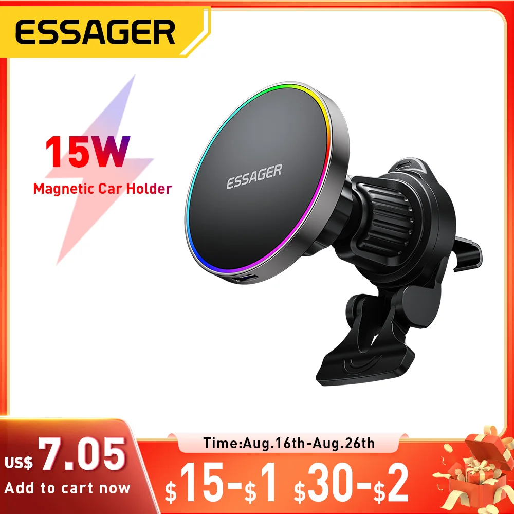 Essager 15 W magnetischer Autotelefonhalter, kabelloser Ladeständer für iPhone 16 15 14 13 Pro Max, Aufladen für Magsafe Autoladegerät RGB