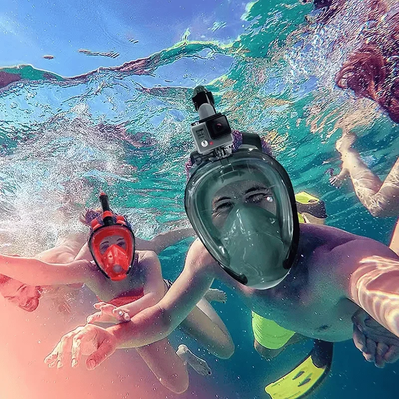 

Full Face Snorkeling Mask with Removable Camera Holder 180 Degrees Panoramic Anti-fog and Leak-proof Under Water Snorkel