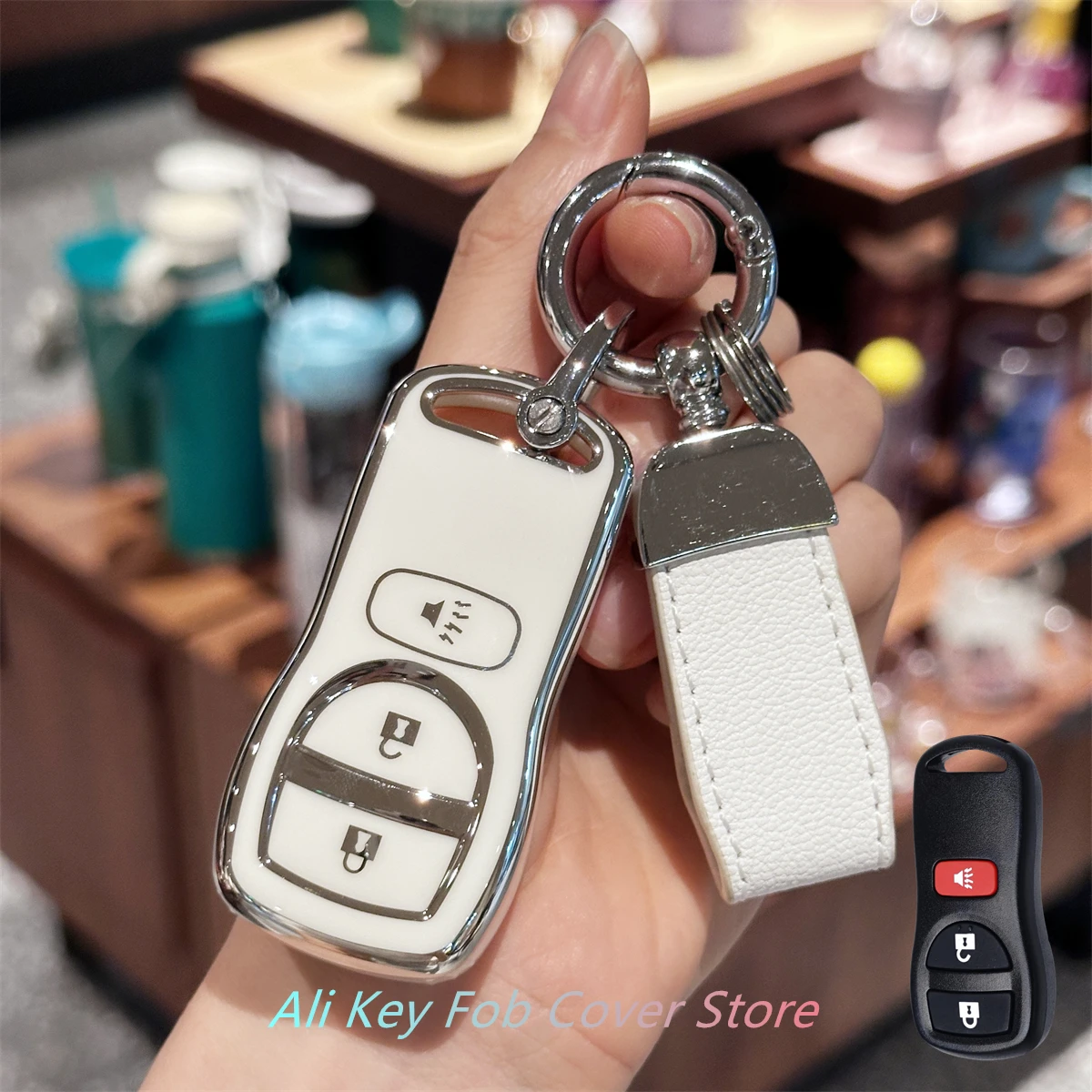 Key Fob Cover with Keyring Car Keychain Lanyard for Nissan Altima Maxima 350Z Armada Quest Sentra Smart Key Protector