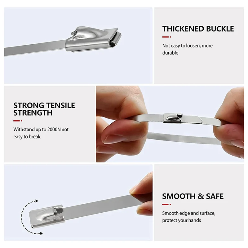 أربطة كابلات معدنية بسحاب عالي التحمل من الفولاذ المقاوم للصدأ ذاتية القفل للآلات والمركبات والمزيد (11.8 بوصة، 500 قطعة #5