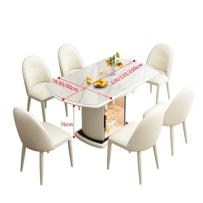 A Cream Style Burnt Stone Dining Table Set 6 Retractable Family Restaurant Hotel Folding Round Table with Lockers