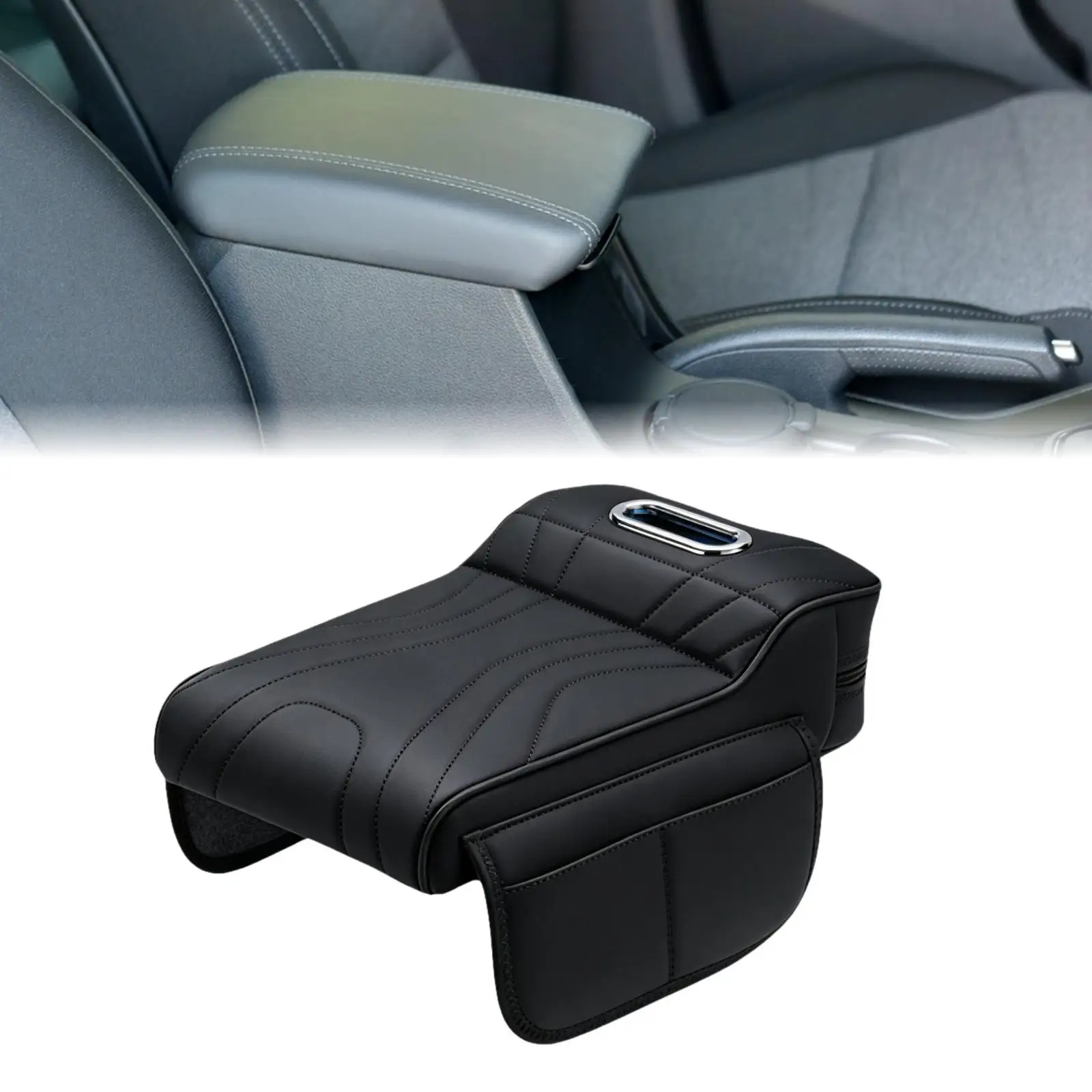 

Universal Auto Armrest Cover PU Leather Center Console Cushion Pad with Tissue Box and Storage Pockets for Car Front Seats