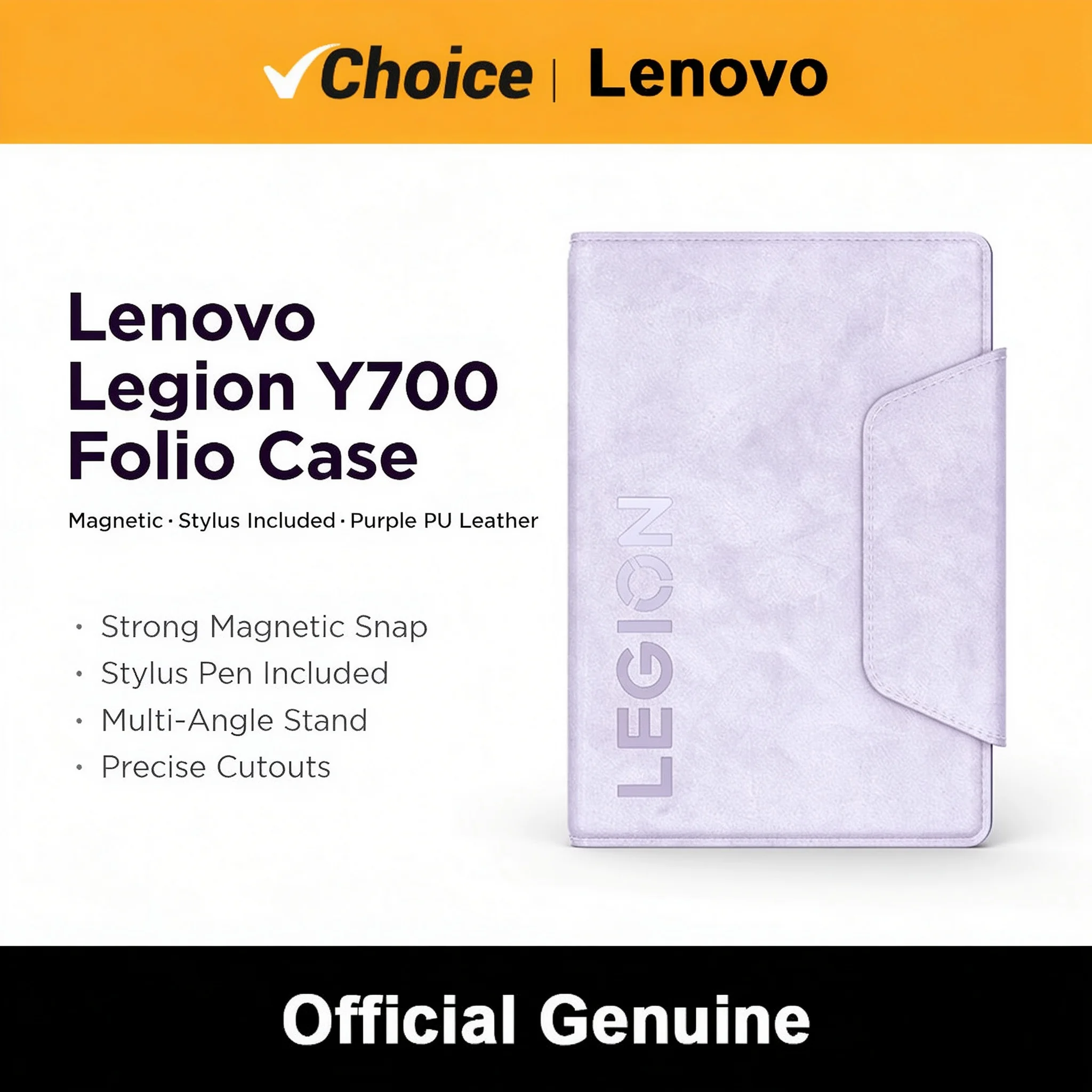 Lenovo Legion Y700 Protective Folio Case Magnetic Snap Stylus Pen Included PU Leather Kickstand Precise Cutout Purple for Tablet