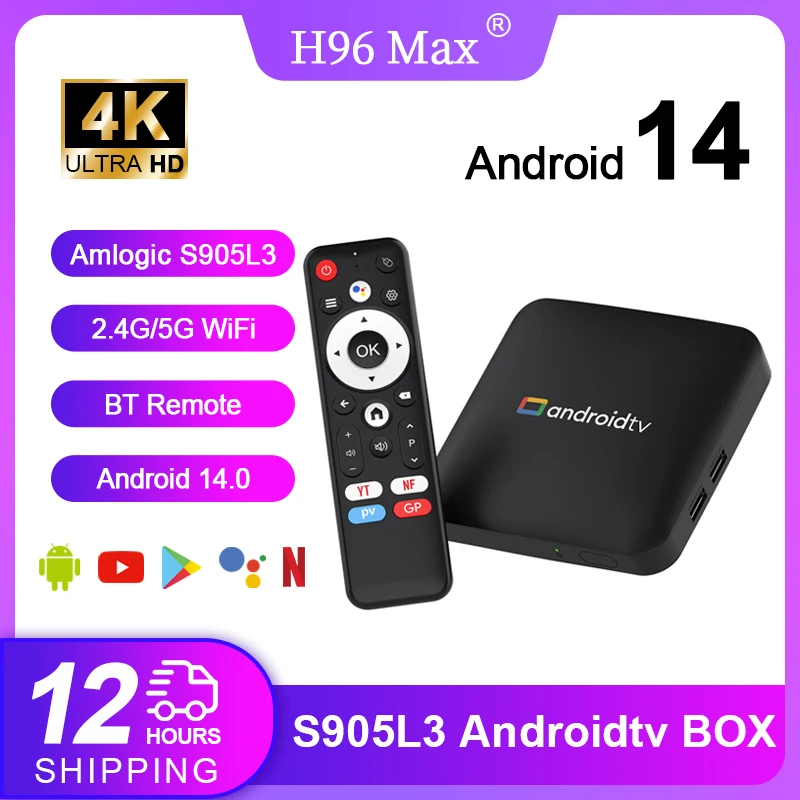 H96 MAX Amlogic S905L3 Android 14 TV BOX 4K HD Выход 100M/Lan 2,4G и 5G Dual WiFi BT4.0+ Google Voice Assistant Android TVbox