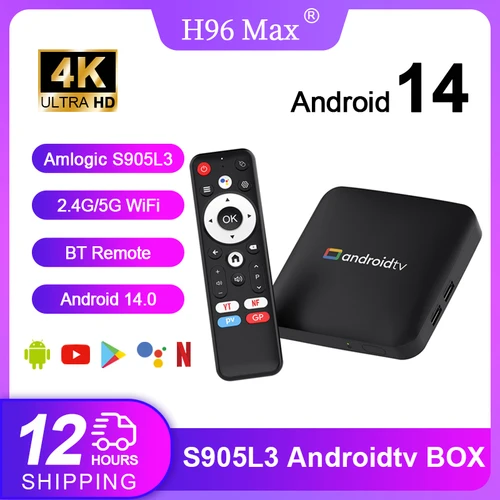 Imagen 1 del producto H96 MAX Amlogic S905L3 Android 14 TV BOX 4K salida HD 100M/Lan 2,4G y 5G WiFi Dual BT4.0 + asistente de voz de Google Android Tvbox