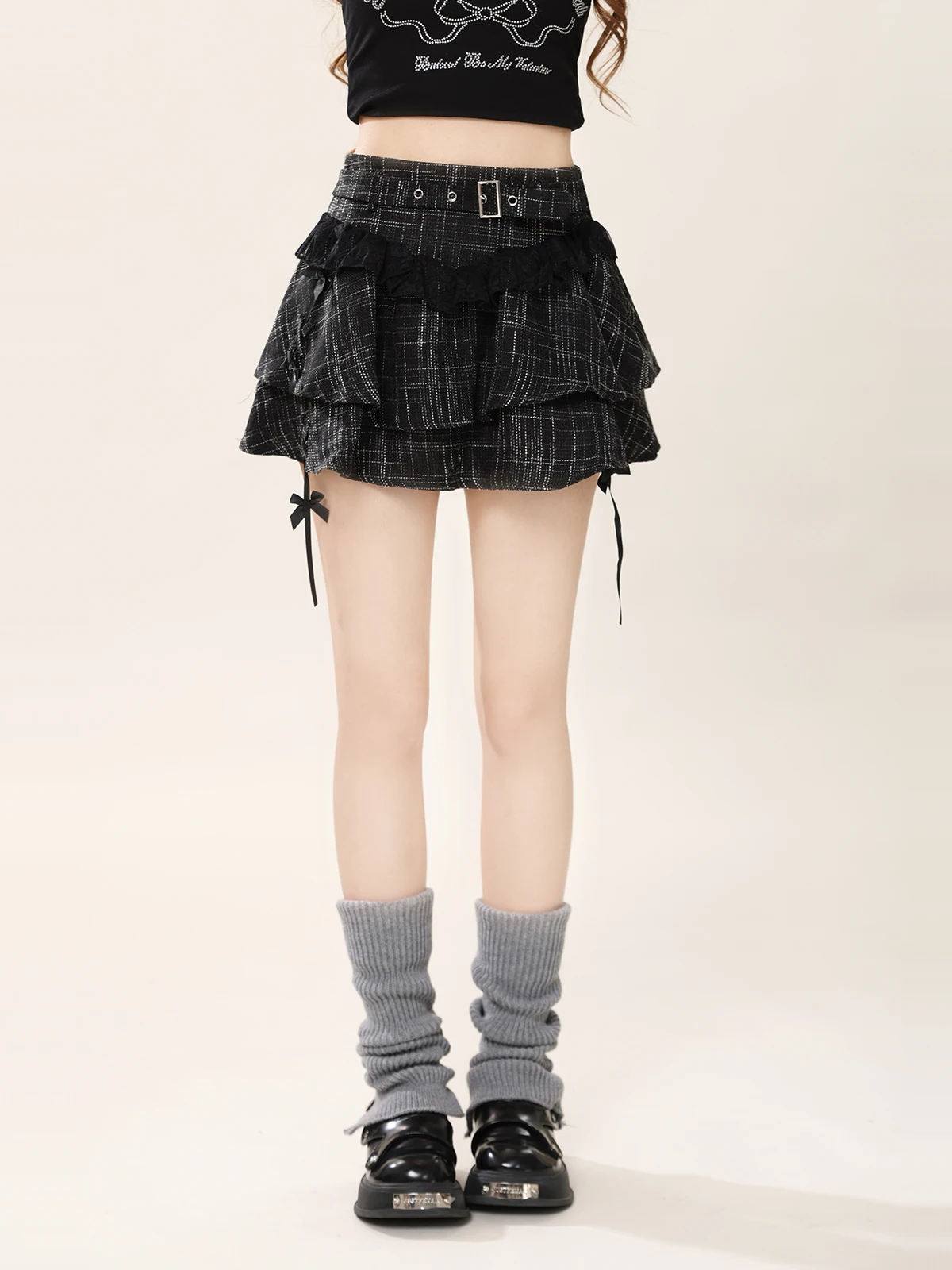 

ENJOG Sweet Cool Bla Silk Plaid Skirt Women's 2024 New Design Slimming f-length Pleated Skirt A-line Midi Skirt