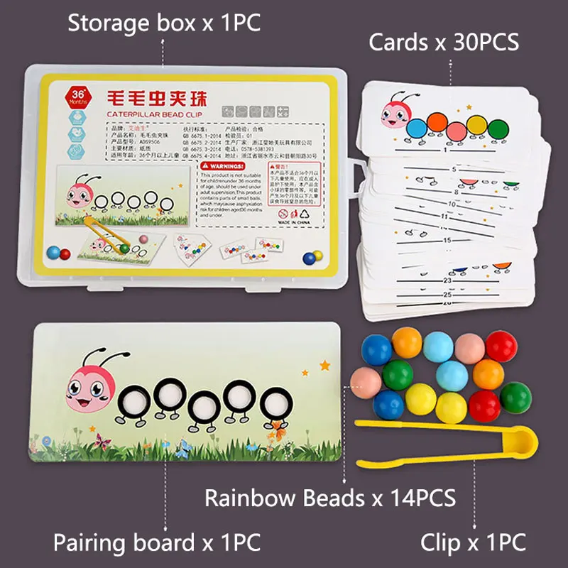 คลิปไม้ลูกปัดเกมของเล่น Montessori สีจับคู่ชุดการเรียนรู้ของตำบลการฝึกอบรมการเคลื่อนไหวที่ดีของเล่นเพื่อการศึกษาสำหรับเด็ก