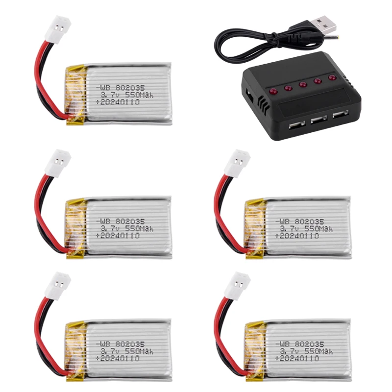 3.7V 550mAh Lipo Battery For X4 H107 H31 KY101 E33C E33 U816A V252 H6C RC Drone Spare Parts 3.7v 802035 Battery Charger Set