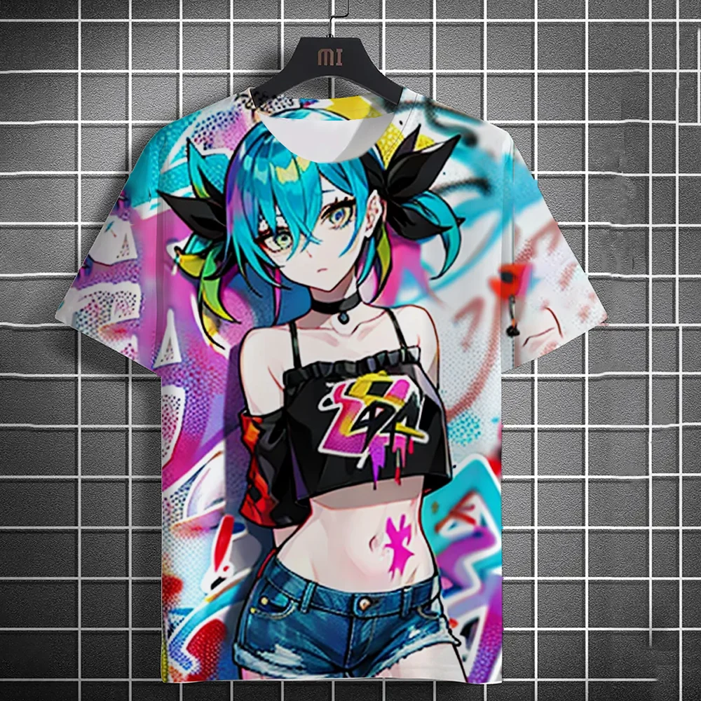 Men\'s T-Shirts Anime Character Graffiti Tee 3D Sexy Beauty Print Poster Style T Shirt Trend Men/Women Short Sleeve Y2k Tshirt