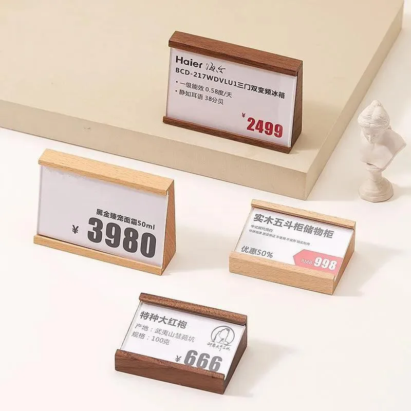 

90x54mm Table Number Place Card Holder Name Menu Paper Memo Holder Price Label Paper Tags Wood Sign Holder Display Stand