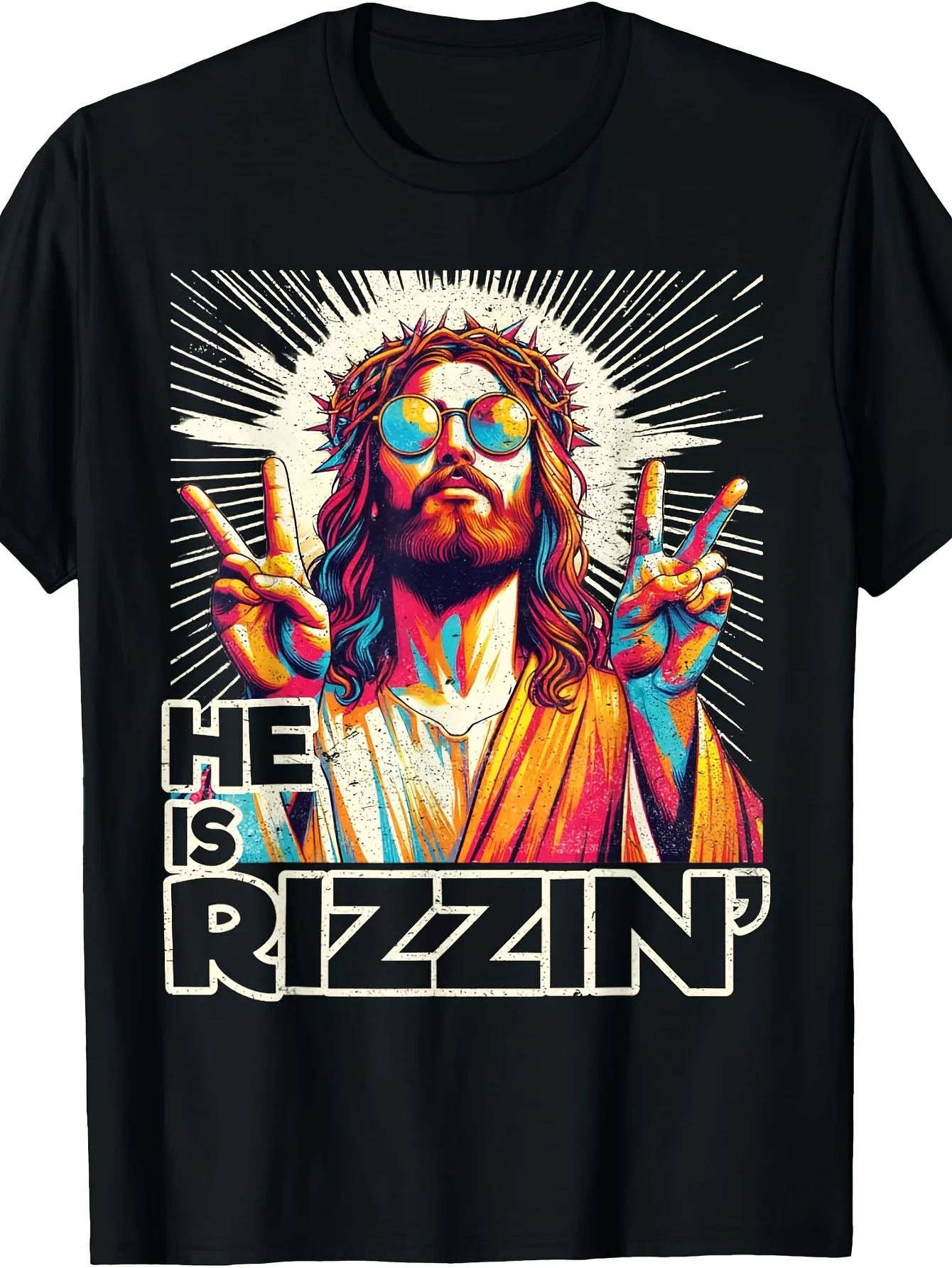 Retro He Is Rizzin Funny Jesus Has Rizzen Easter Christian T-Shirt Same Style for Men and Women 2026 Summer Short-sleeved Printed T-shirt 180G