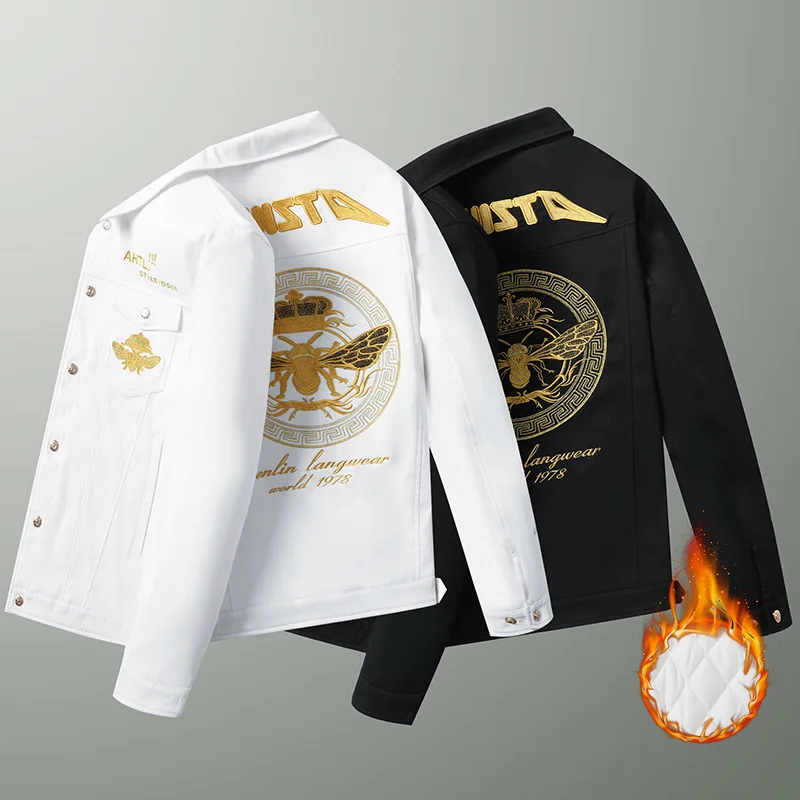 

Модная джинсовая куртка с вышивкой и воротником-стойкой, универсальная верхняя одежда для молодежи, весенний сезон, тонкая, с длинными рукавами, размер M