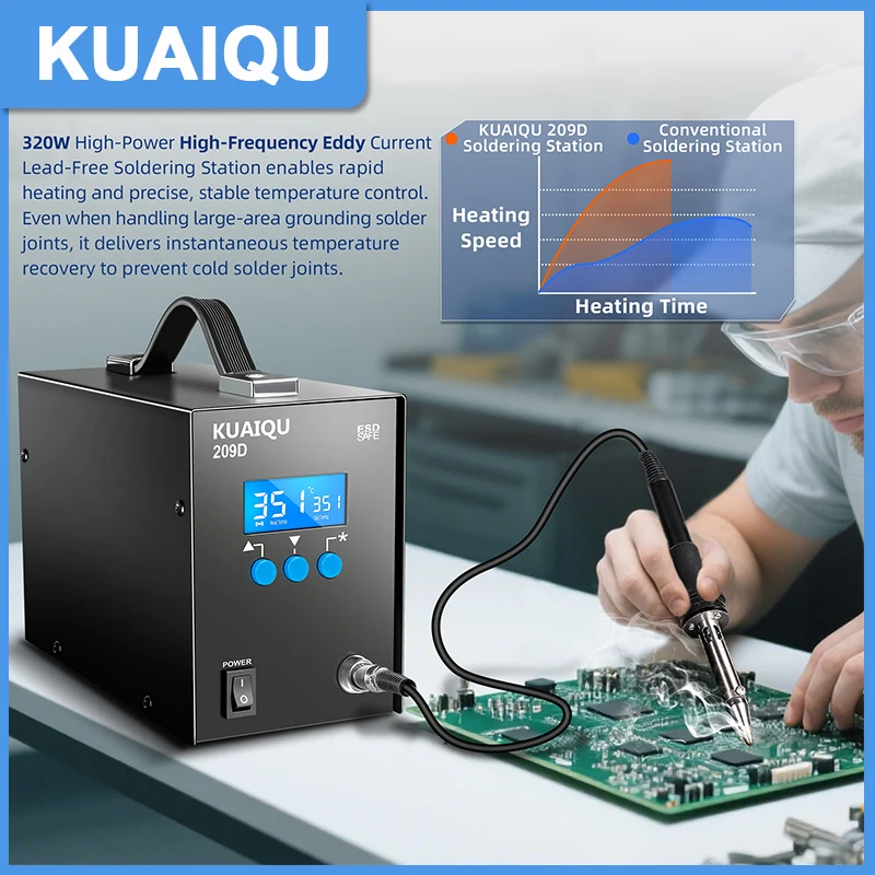 

KUAIQU 320W High-frequency Eddy Current Heating Lead-free Soldering Station 150W/90W/75W Adjustable Soldering Iron For Welding