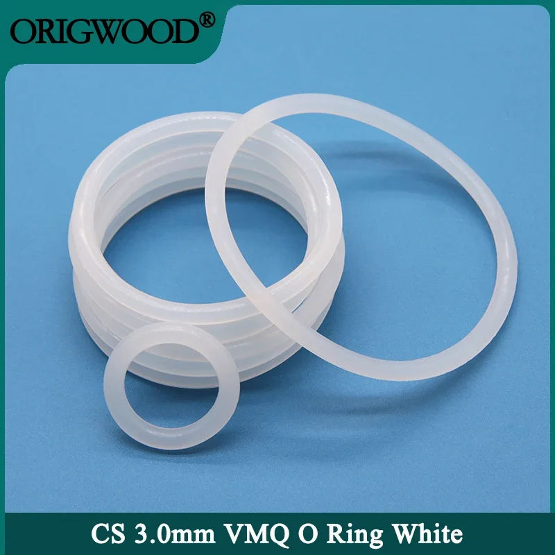 

10/50pcs VMQ O Ring GasketCS 3mm OD 10 ~ 100mm White Waterproof Washer Round O Shape Silicone Ring Food Grade