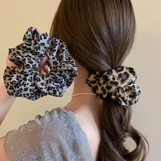 Korean Large Leopard Scrunchie For Women Elastic Hair Bands Simple Vintage Hair Rope Ties Headwear Girls Hair Accessories