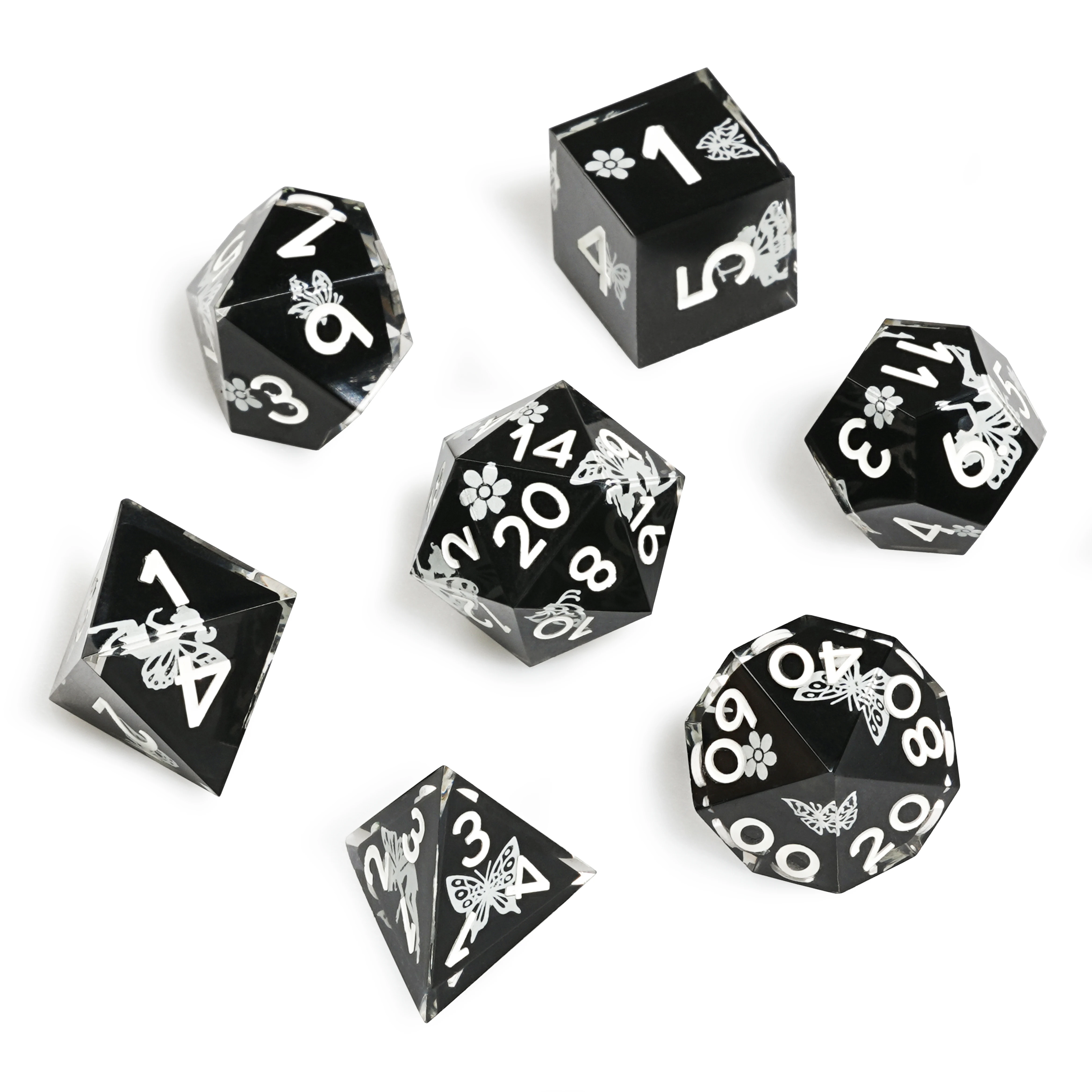 

1-7Pcs Black Butterfly DND Dice Resin Dice Set D&D Dice Sharp Edge Dice Polyhedral Dice Dungeons and Dragons Table Game D6~D20