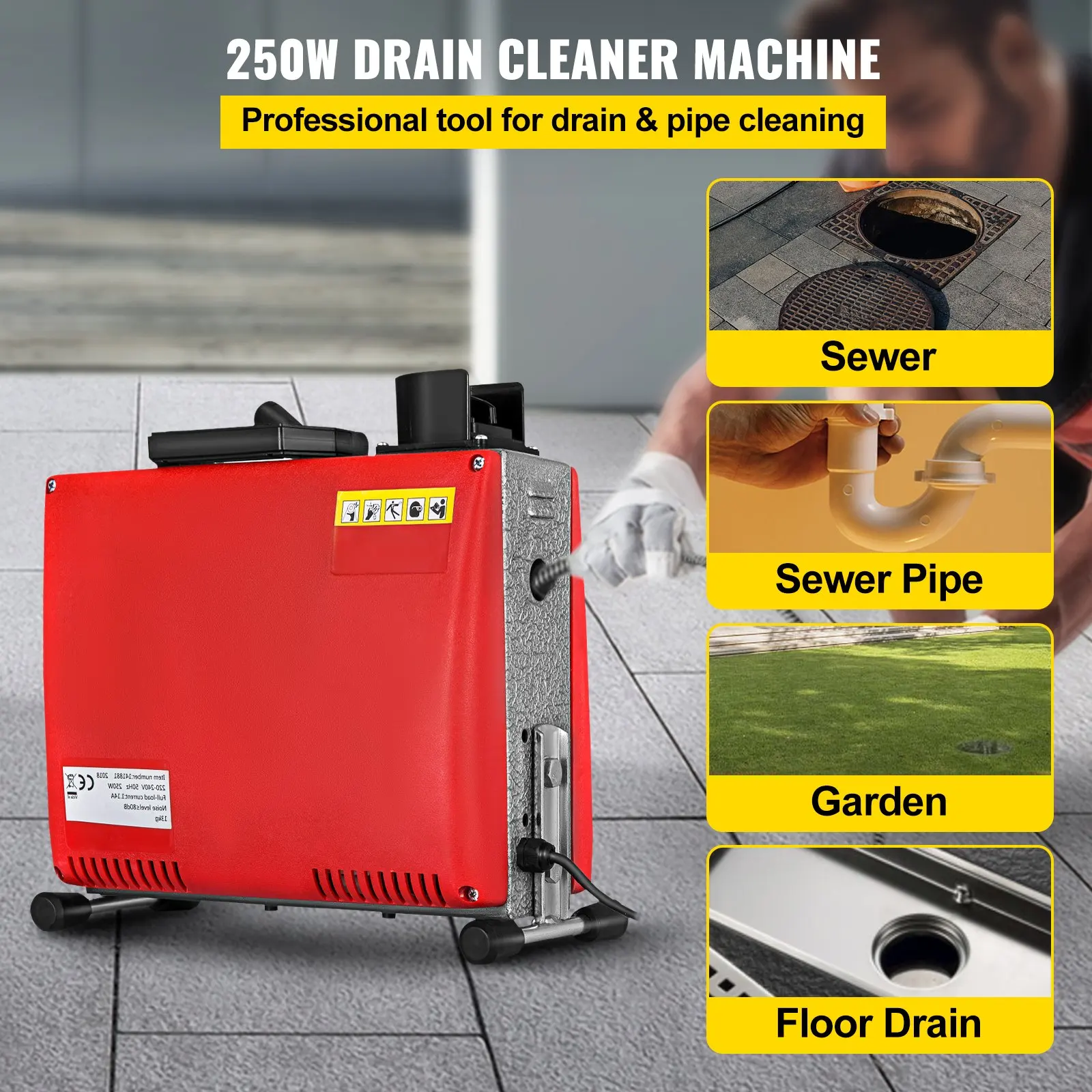 Electric Drain Cleaner Auger Pipe Cleaning Machine Electric 250W Unblocker Toilet Water Plunger 40FT Drain Cleaning Machine GQ-1