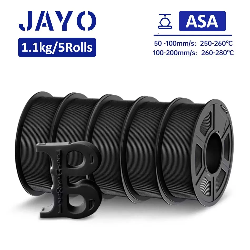 JAYO ASA 3D-Drucker Filament 1,75mm/5 Rollen Hitze- und Witterungsbeständiges ASA 3D-Druckmaterial