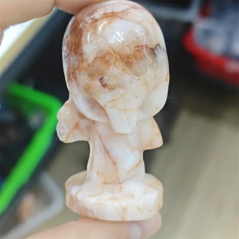 Natural Red Fire Quartz Hematoid Skull Ghost Carving Healing Reiki Figurine Crystal Carving Statue Crafts Home Decorat Gift 1PCS