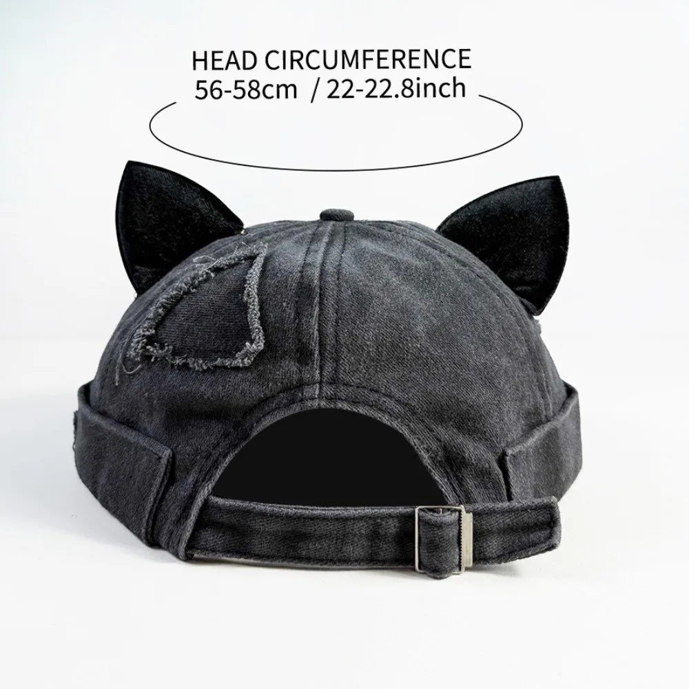 Unisex Cotton Cat Ears Brimless Hat Solid Color Breathable Beanie Hat Washed Old Beanie Cap 6