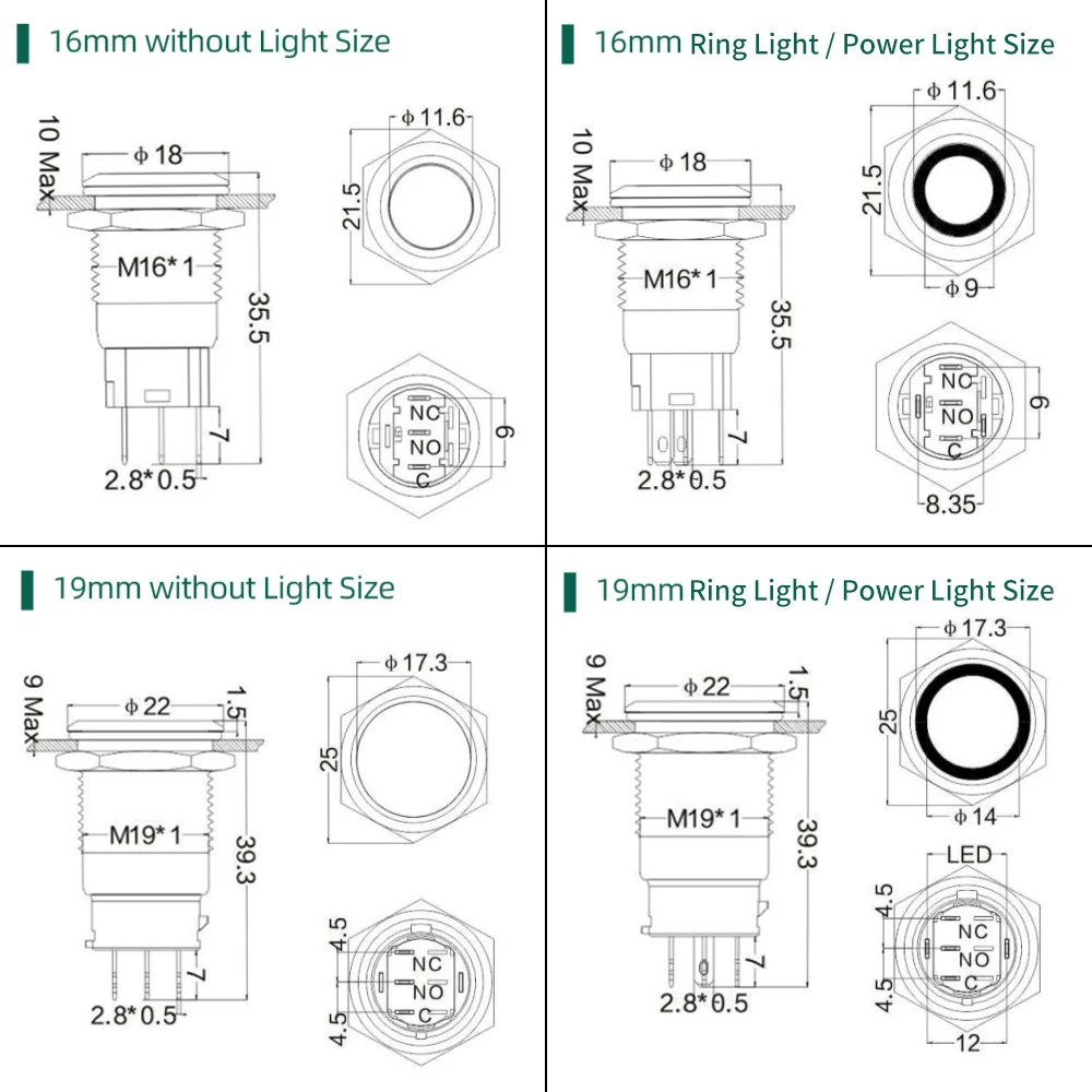 Waterproof Light Switch Metal Push Button LED Light Momentary Latching Car Engine Computor PC Power Switch 5V 12V 24V 220V  5A
