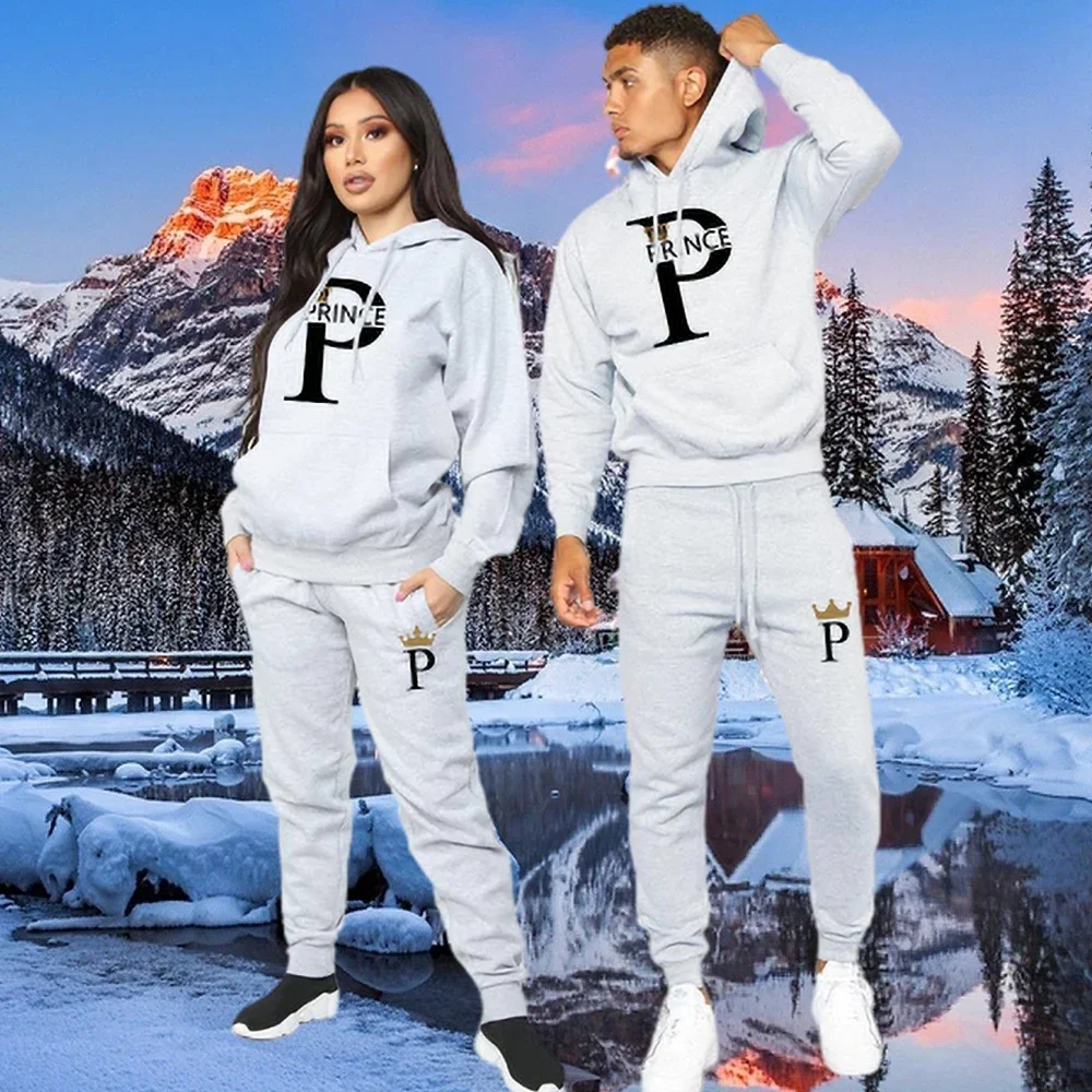 Prince Princess Print Couples Hoodie Set Men Women Unisex Sweatshirt Sweatpant Suit Lover Hoody Jogging Streetwear Tracksuit