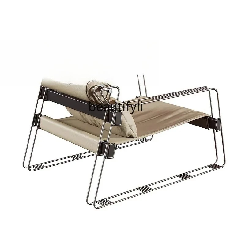

Creative Designer Metal Lounge Chair Modern Minimalist Light Luxury Wabi-Sabi Style Single Sofa with Backrest and Armrests